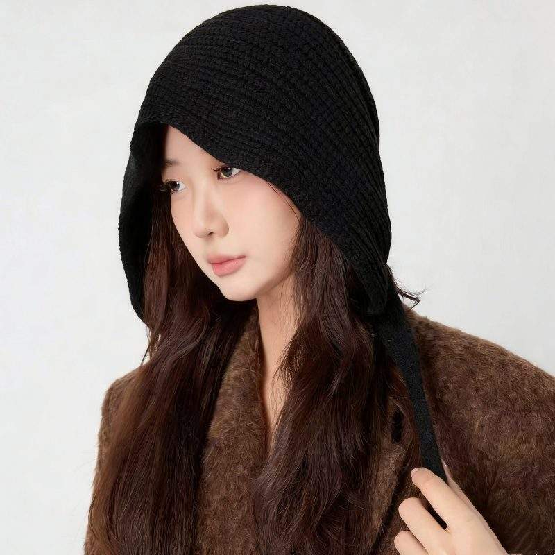 Solid Color Knit Beanie with Tassel & Drawstring – Rolled Edge Winter Hat - Image 3