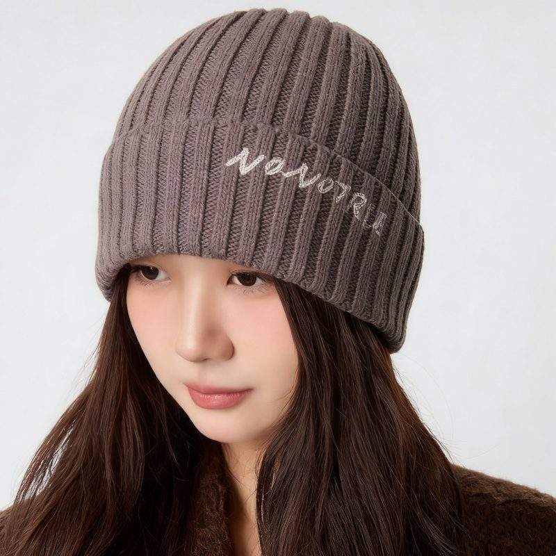 Women’s Letter Knit Beanie – Solid Color Warm Winter Hat