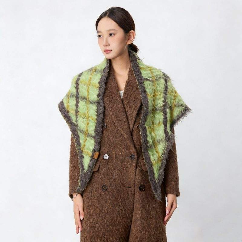 Cotton Wool Plaid Shawl Scarf – Warm Fall Winter Wrap - Image 4