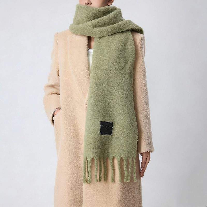 Women’s Solid Color Fringe Wool Scarf – Thick & Warm Winter Shawl