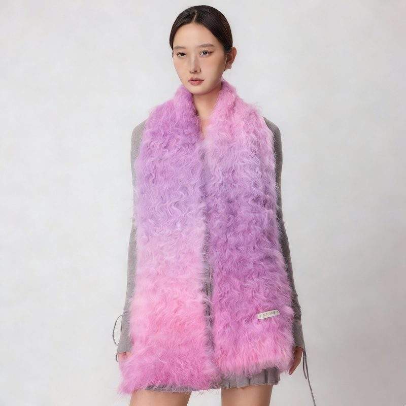 Fluffy Brushed Wool Knit Scarf – Gradient Color Fall Winter Wrap - Image 4