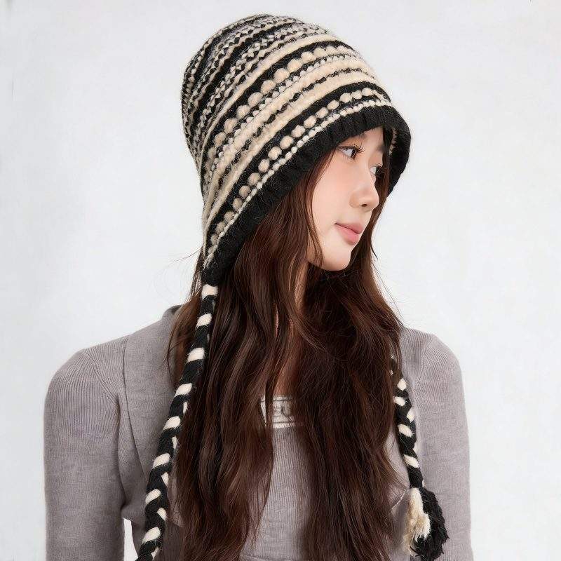 Vintage Knit Tie Wool Beanie – Warm Fall Winter Hat - Image 3