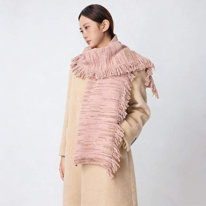 Minimalist Wool Scarf with Side Fringe – Warm Fall Winter Wrap
