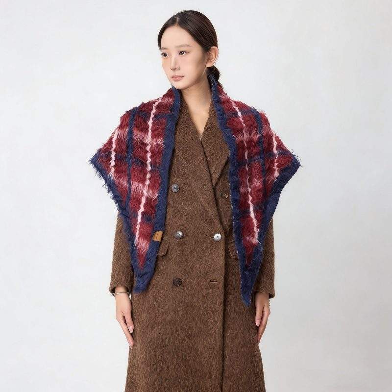 Cotton Wool Plaid Shawl Scarf – Warm Fall Winter Wrap - Image 3