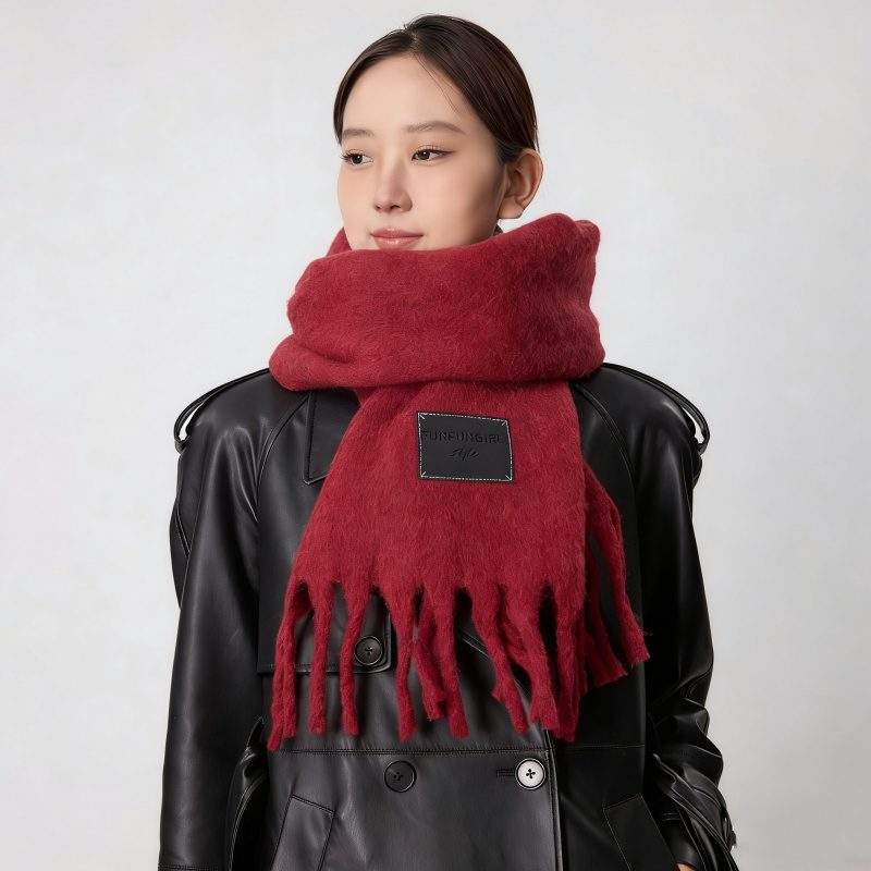 Women’s Solid Color Fringe Wool Scarf – Thick & Warm Winter Shawl - Image 2