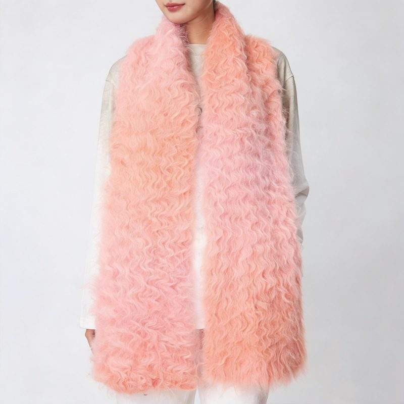 Fluffy Brushed Wool Knit Scarf – Gradient Color Fall Winter Wrap - Image 3