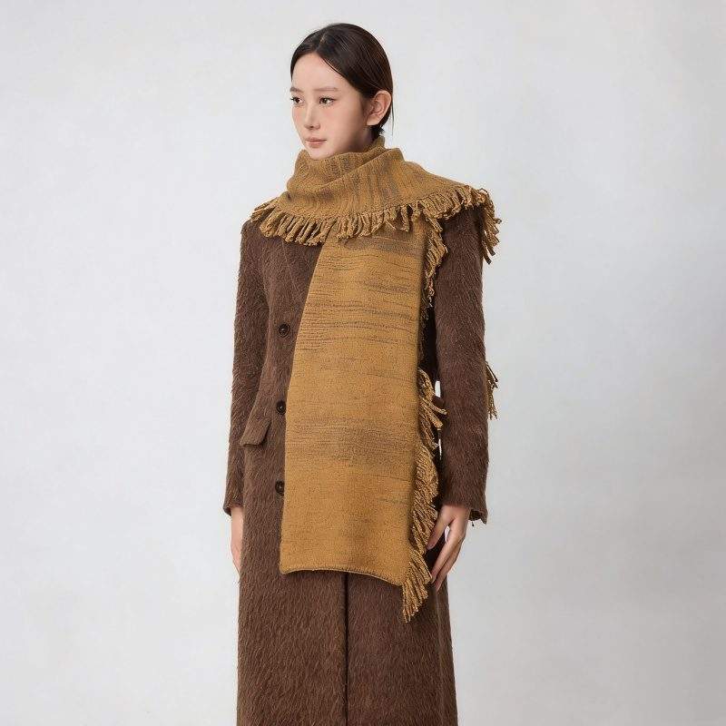 Minimalist Wool Scarf with Side Fringe – Warm Fall Winter Wrap - Image 3