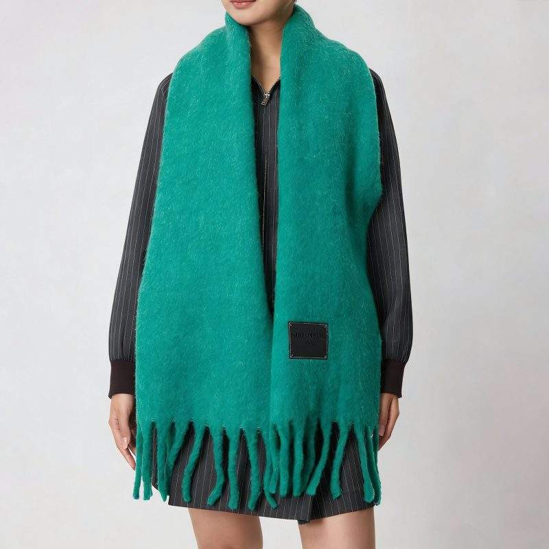 Women’s Solid Color Fringe Wool Scarf – Thick & Warm Winter Shawl - Image 3