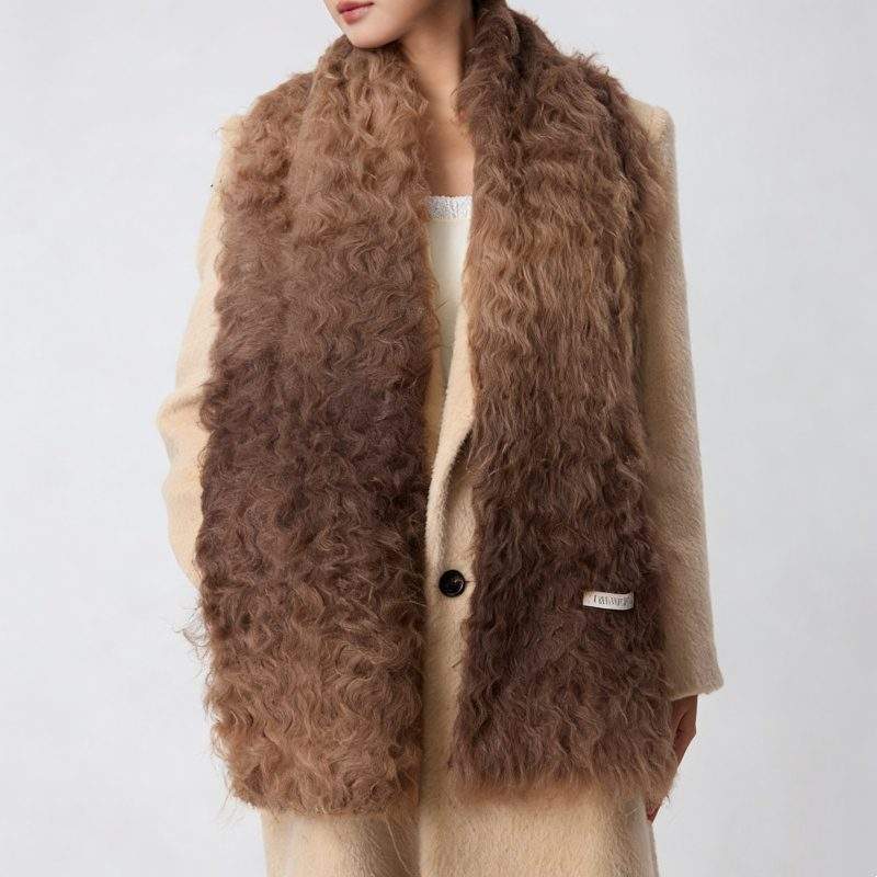 Fluffy Brushed Wool Knit Scarf – Gradient Color Fall Winter Wrap - Image 2