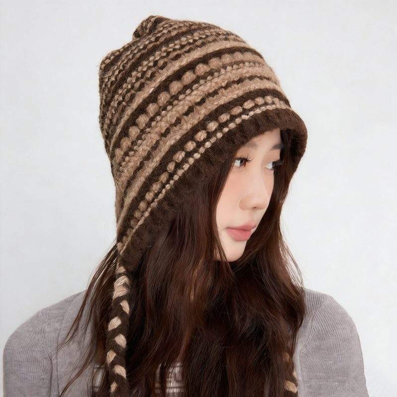 Vintage Knit Tie Wool Beanie – Warm Fall Winter Hat - Image 2