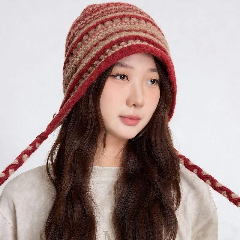 Vintage Knit Tie Wool Beanie – Warm Fall Winter Hat