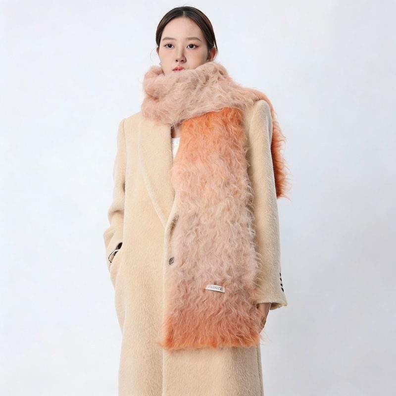 Fluffy Brushed Wool Knit Scarf – Gradient Color Fall Winter Wrap