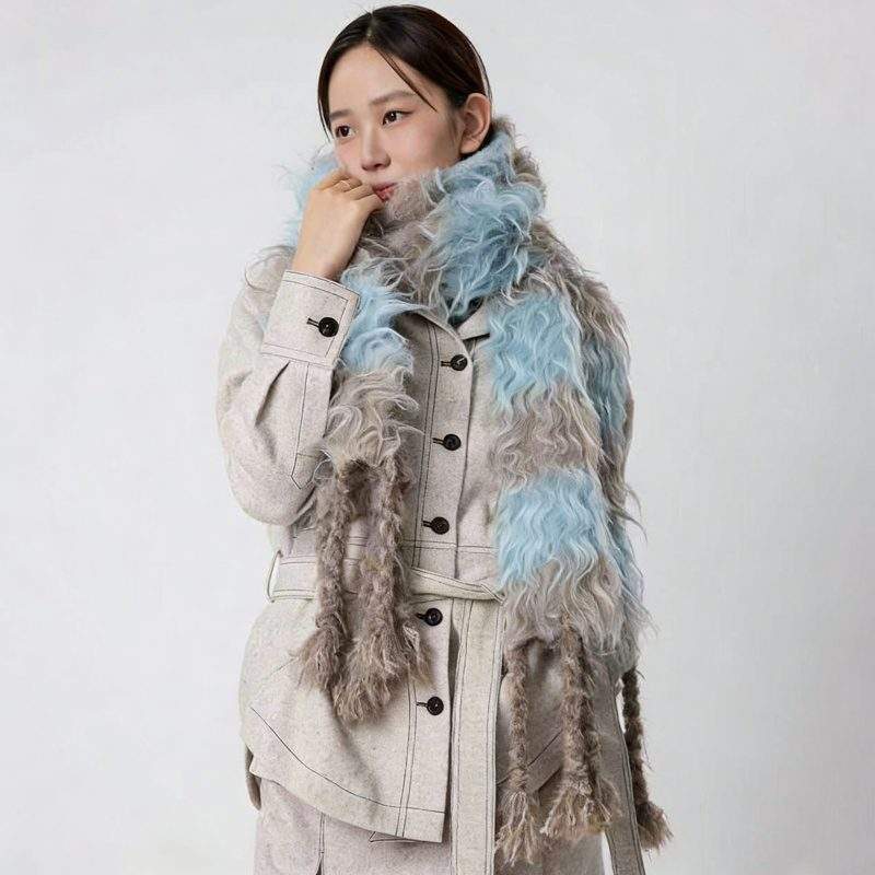 Women’s Striped Color Block Wool Scarf Warm for Winter