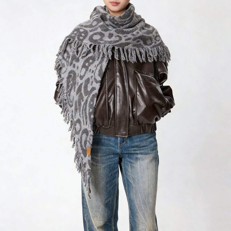 Women’s Fringed Wool Knit Scarf Thick Shawl for Winter