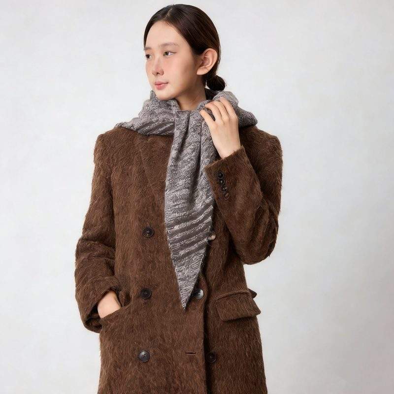 Women’s Striped Wool Blend Triangle Shawl Scarf Warm for Fall Winter - Image 2