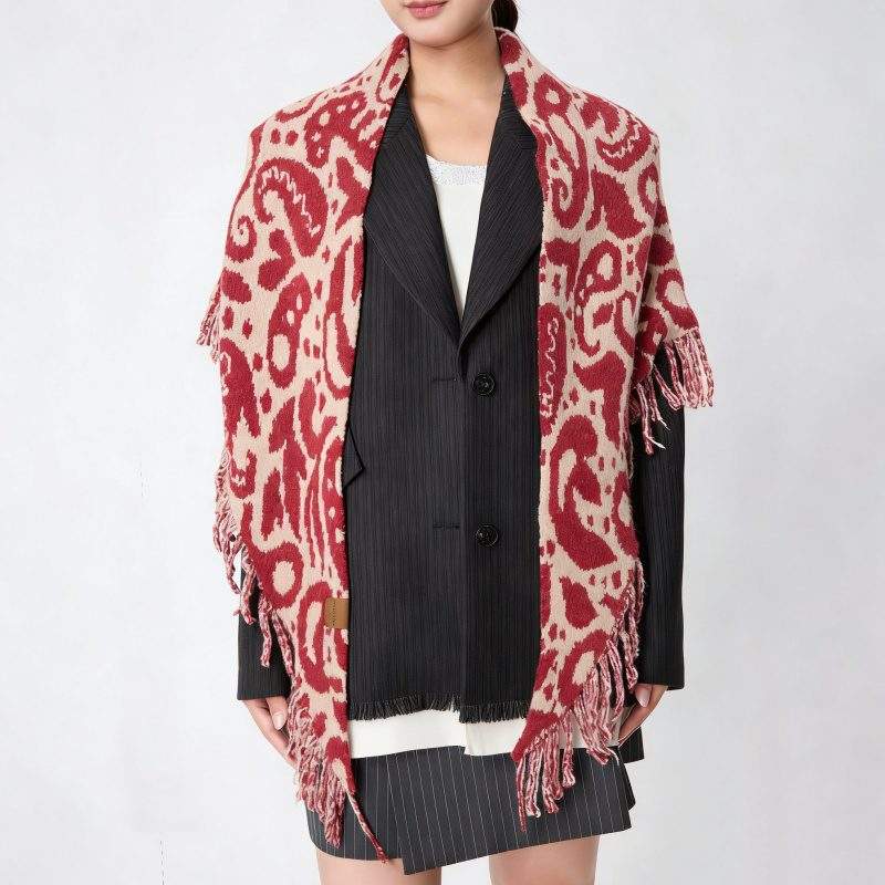 Women’s Fringed Wool Knit Scarf Thick Shawl for Winter - Image 2