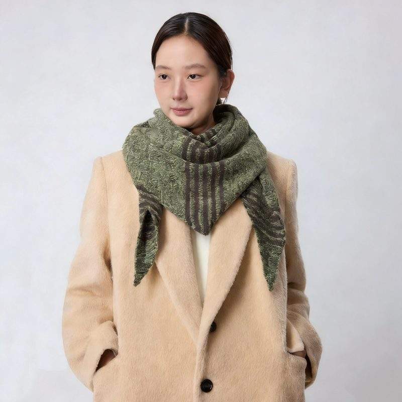 Women’s Striped Wool Blend Triangle Shawl Scarf Warm for Fall Winter - Image 3