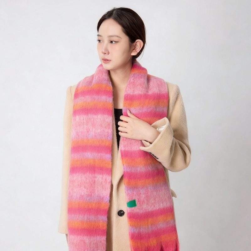 Thick Warm Plush Fringe Striped Scarf Versatile for Fall Winter - Image 3