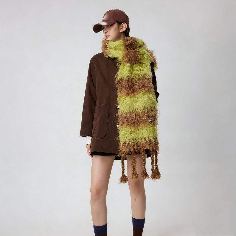 Women’s Striped Color Block Wool Scarf Warm for Winter - Image 3