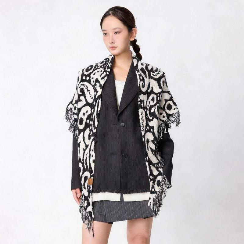 Women’s Fringed Wool Knit Scarf Thick Shawl for Winter - Image 3