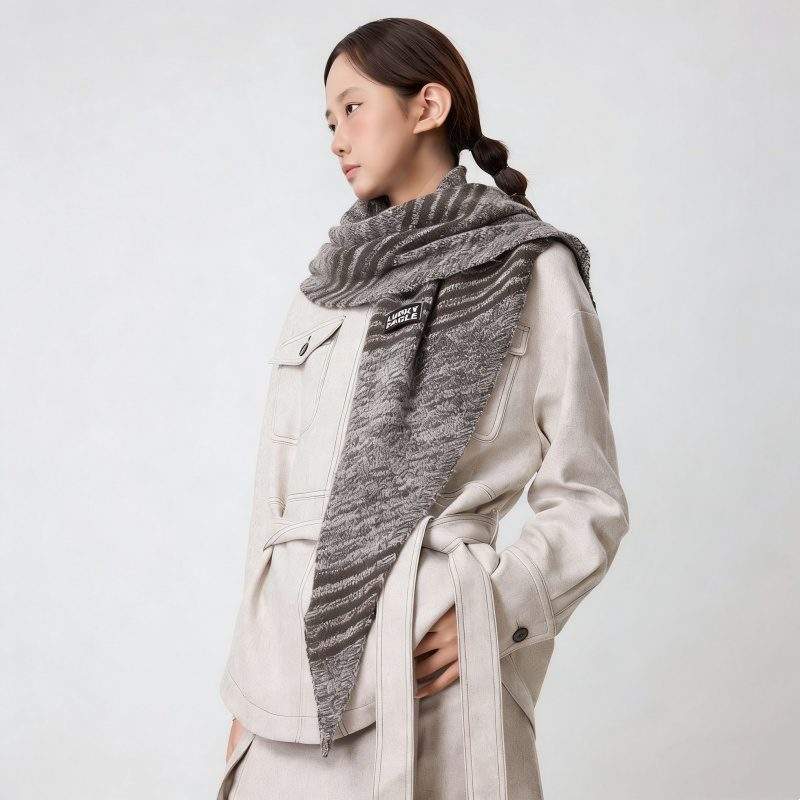 Women’s Striped Wool Blend Triangle Shawl Scarf Warm for Fall Winter - Image 4
