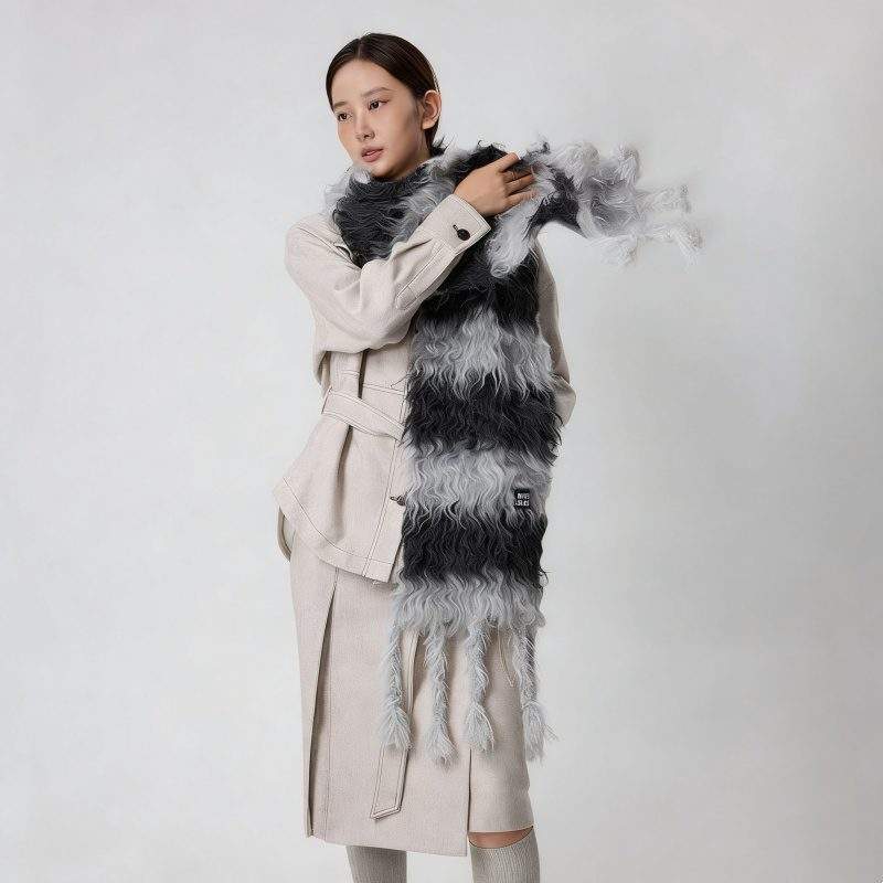 Women’s Striped Color Block Wool Scarf Warm for Winter - Image 4