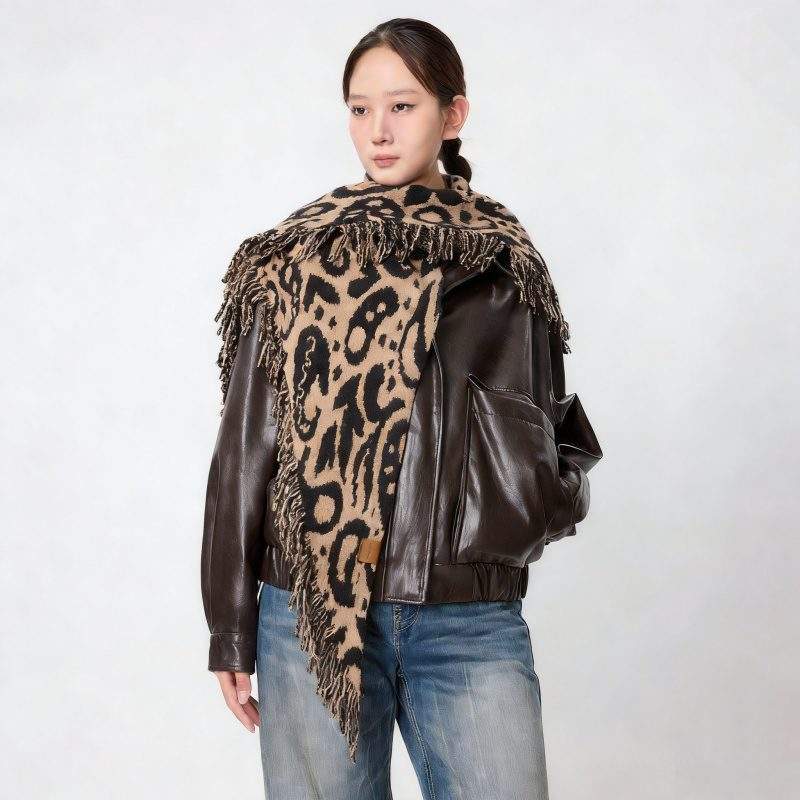 Women’s Fringed Wool Knit Scarf Thick Shawl for Winter - Image 4