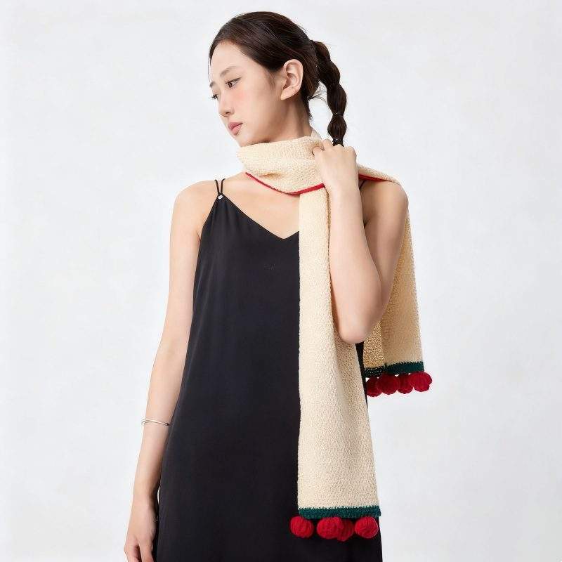 Handmade Rose Knit Warm Scarf for Women | Soft Thick Autumn Winter Neck Warmer - Image 2