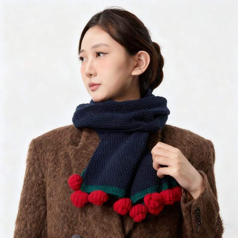 Handmade Rose Knit Warm Scarf for Women | Soft Thick Autumn Winter Neck Warmer - Image 4