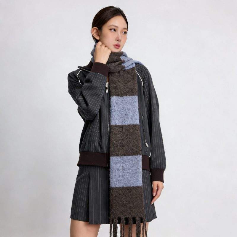 Fringe Color Block Wool Scarf – Stylish, Warm & Versatile Winter Scarf - Image 4