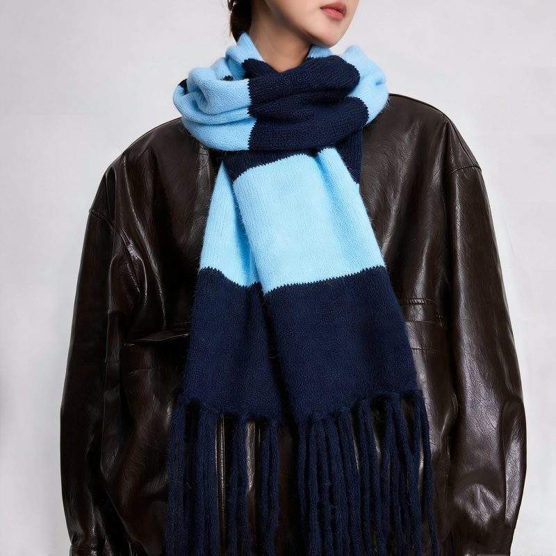 Fringe Color Block Wool Scarf – Stylish, Warm & Versatile Winter Scarf - Image 3