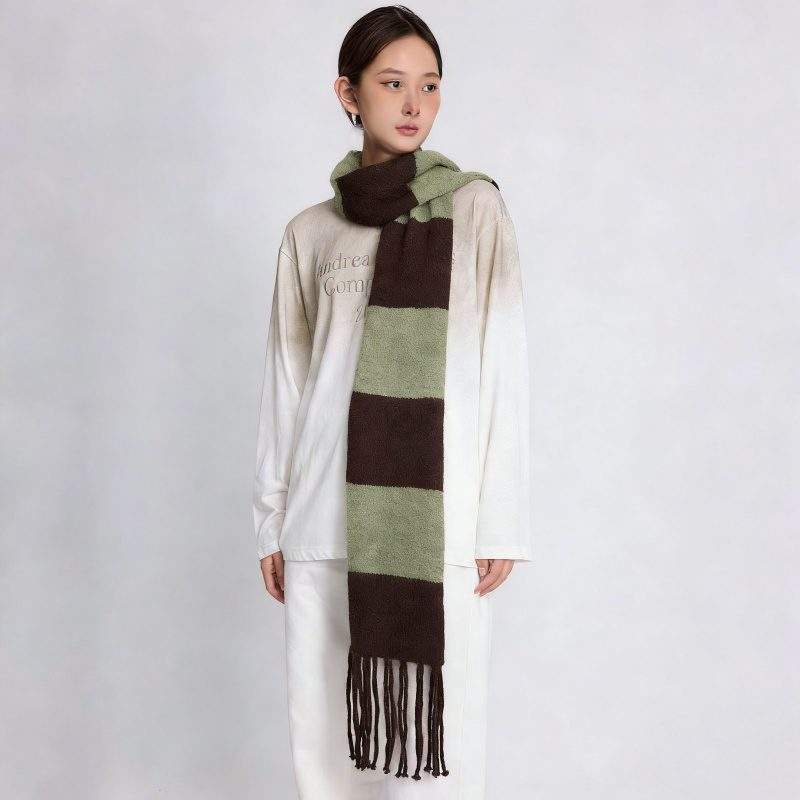 Fringe Color Block Wool Scarf – Stylish, Warm & Versatile Winter Scarf - Image 2