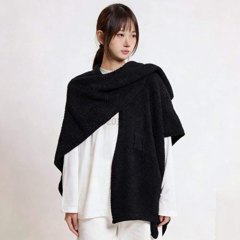 Women’s Faux Cashmere Knitted Shawl with Button Versatile Winter Wrap - Image 4