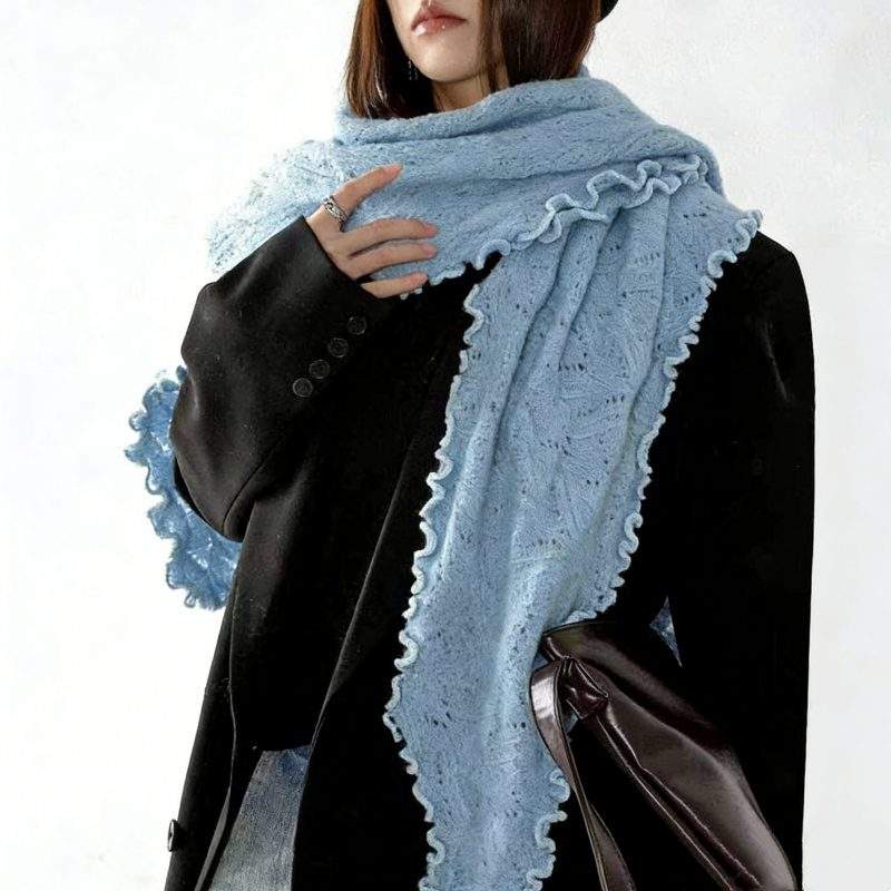 Women’s Winter Thick Knitted Wool Triangle Scarf Solid Color Shawl