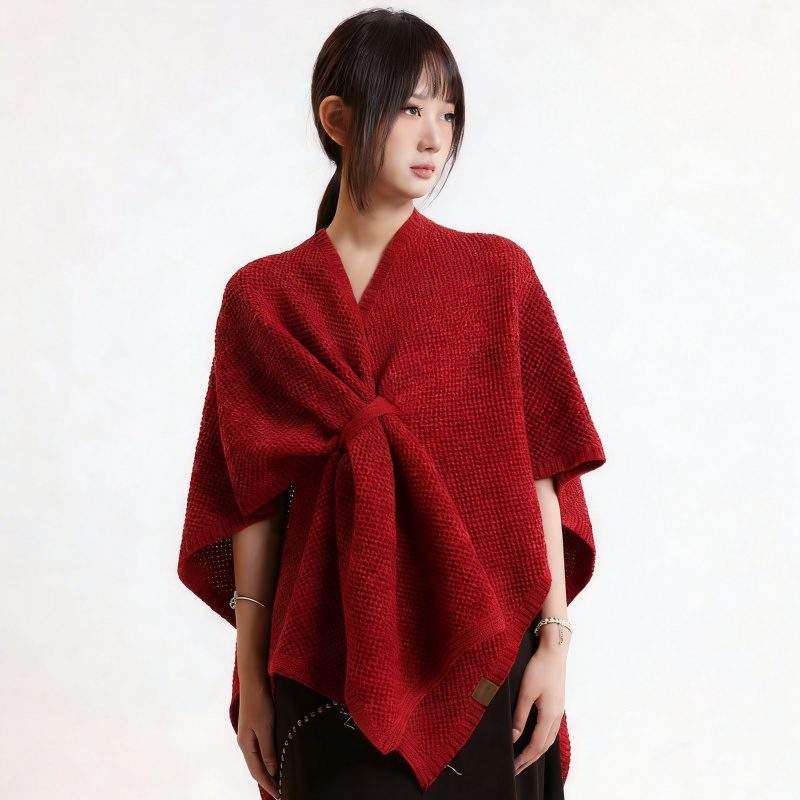 Women’s Faux Cashmere Knitted Shawl with Button Versatile Winter Wrap
