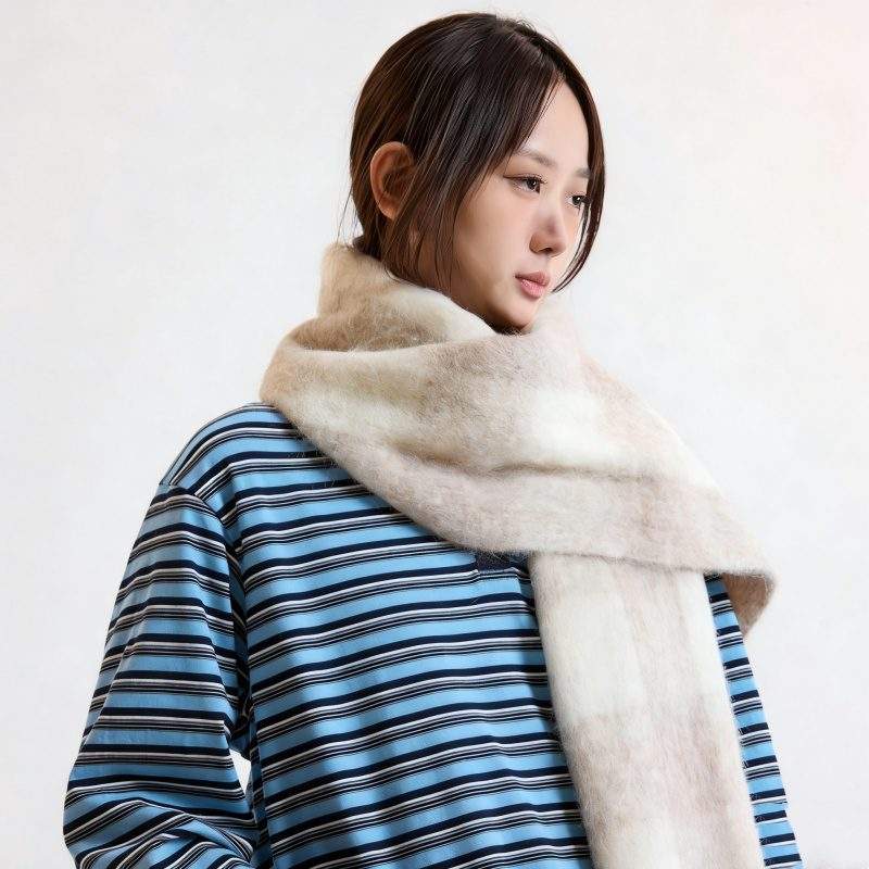 Women’s Winter Plaid Color Block Wool Scarf Fashion Warm Scarf - Image 3