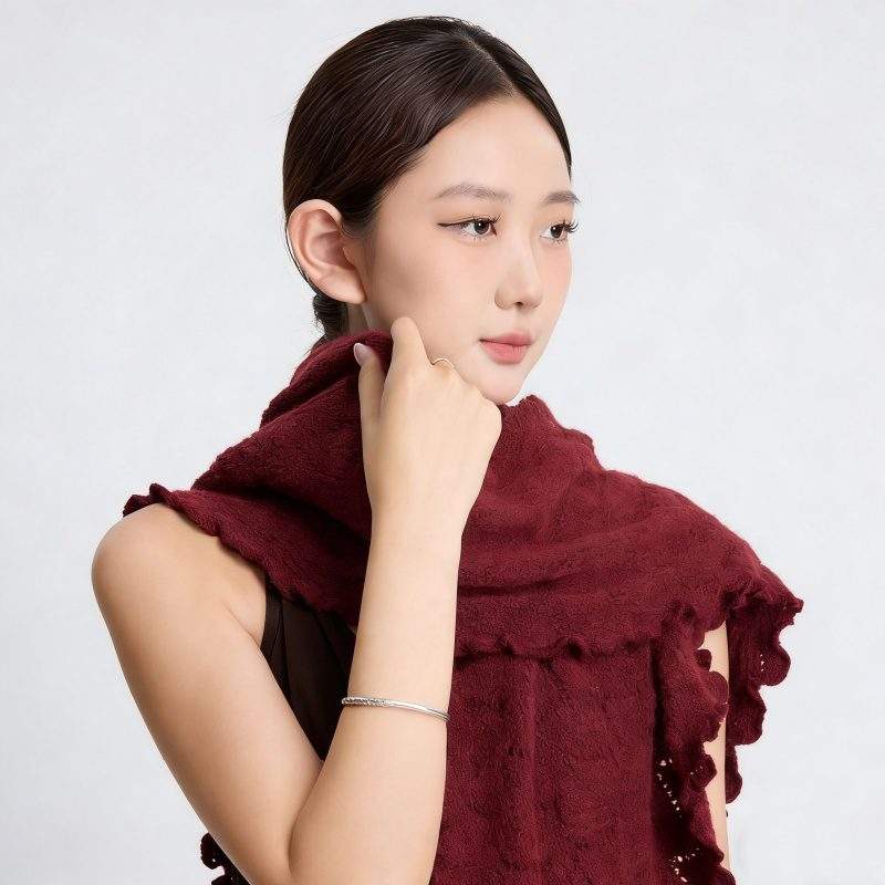 Women’s Winter Thick Knitted Wool Triangle Scarf Solid Color Shawl - Image 3