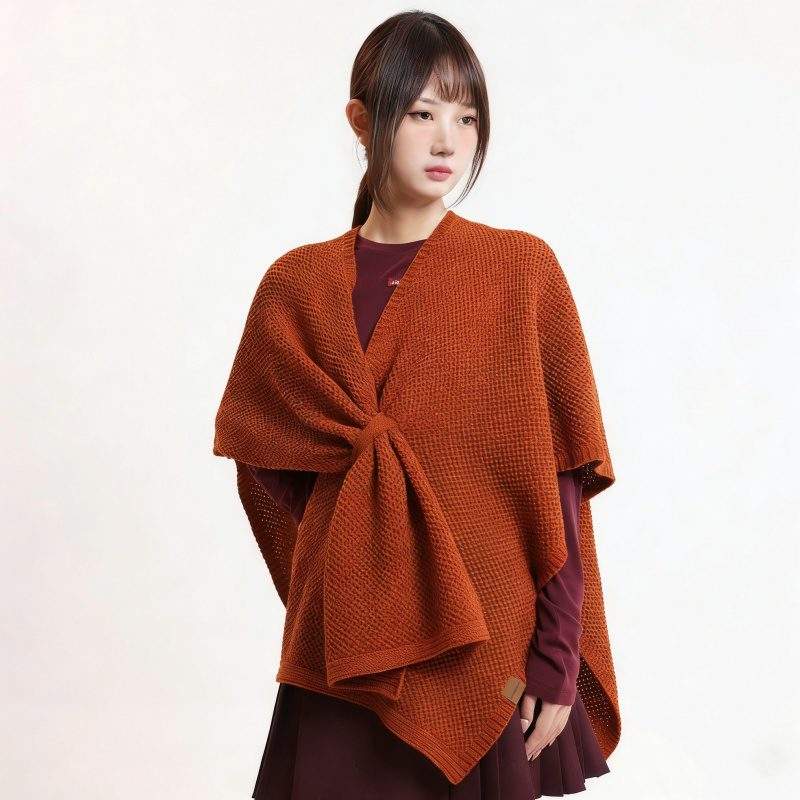 Women’s Faux Cashmere Knitted Shawl with Button Versatile Winter Wrap - Image 2