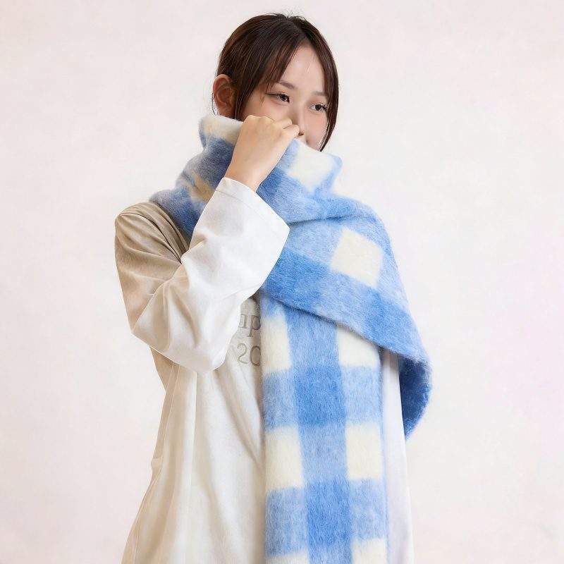 Women’s Winter Plaid Color Block Wool Scarf Fashion Warm Scarf - Image 2