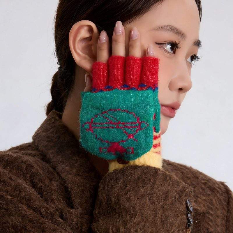 Wool Flip-Top Fingerless Gloves Thick Warm Winter Gloves - Image 4