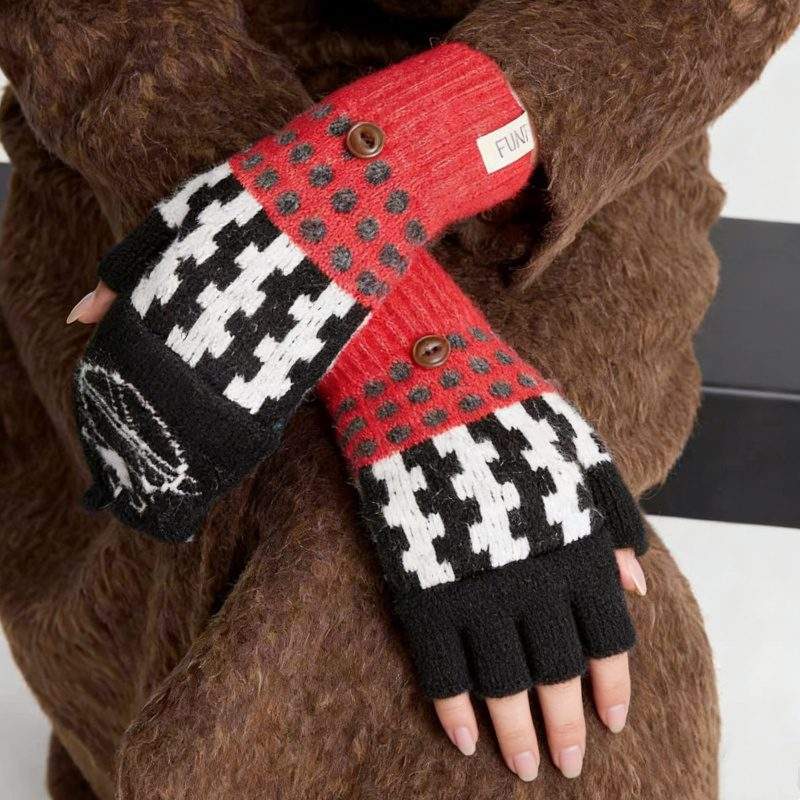 Wool Flip-Top Fingerless Gloves Thick Warm Winter Gloves - Image 2