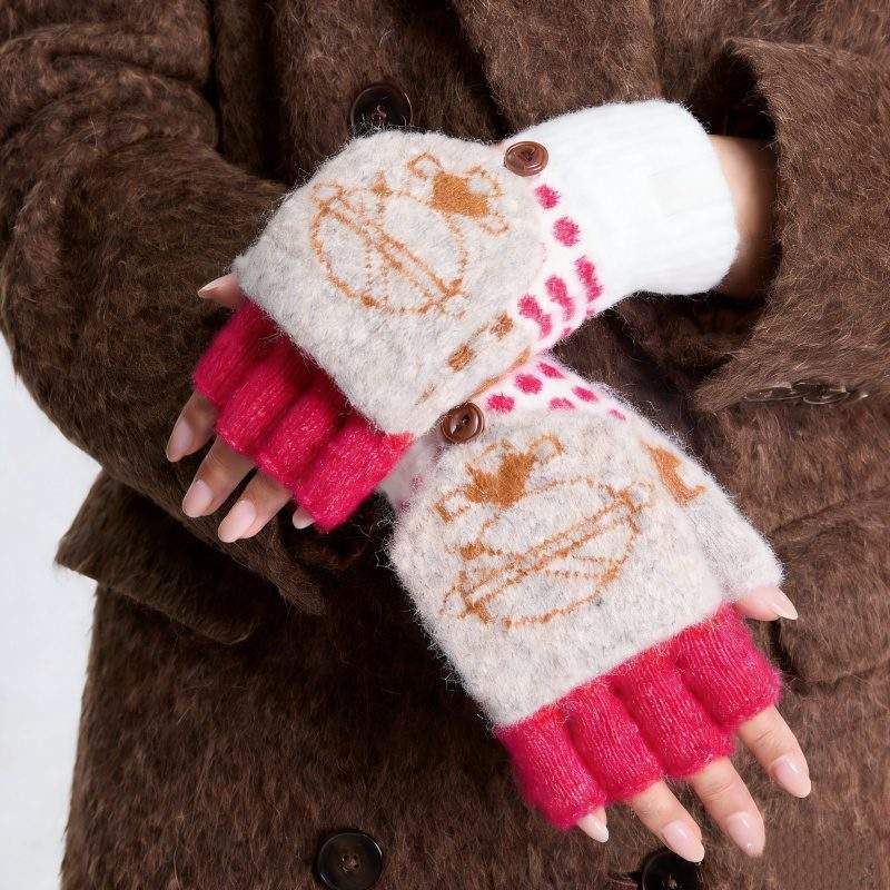 Wool Flip-Top Fingerless Gloves Thick Warm Winter Gloves