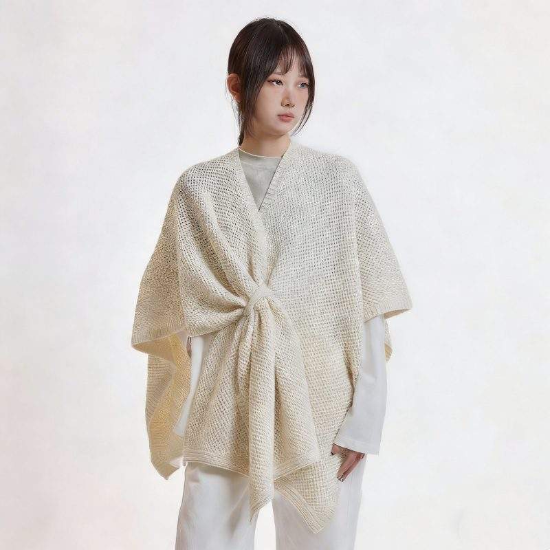 Women’s Faux Cashmere Knitted Shawl with Button Versatile Winter Wrap - Image 3