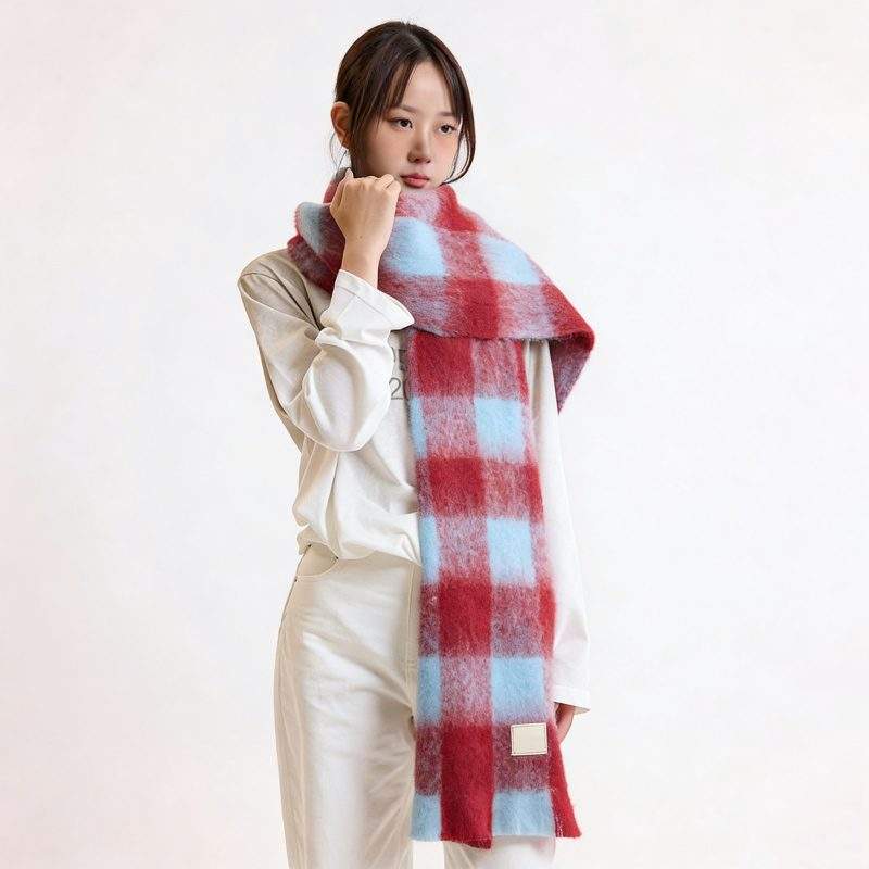 Women’s Winter Plaid Color Block Wool Scarf Fashion Warm Scarf
