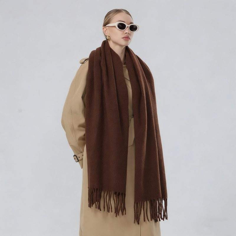Solid Color Fringe Scarf – Warm Autumn Winter Scarf for Women - Image 2