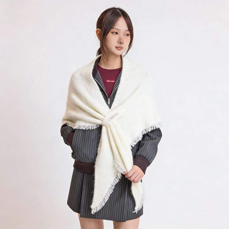 Wool Blend Knit Triangle Scarf – Warm Shawl Scarf for Women - Image 3