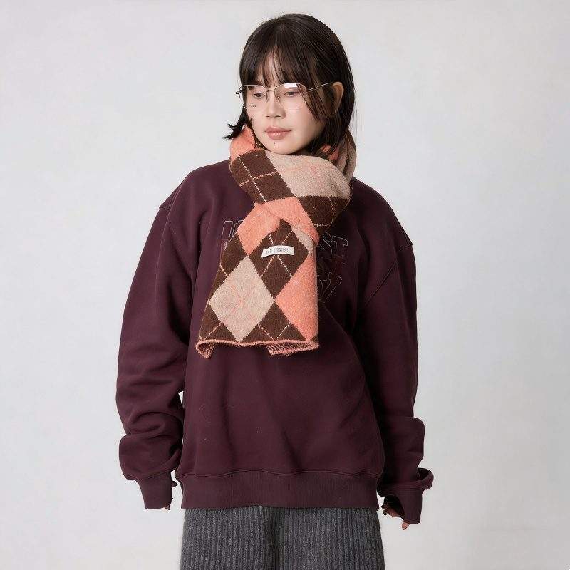 Wool Blend Diamond Pattern Color-Block Scarf – Thick Warm Knit Scarf for Fall & Winter - Image 4