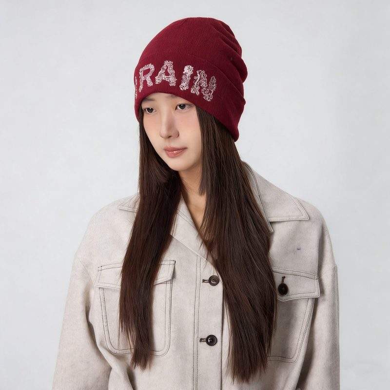 Winter Wool-Blend Letter Jacquard Knit Beanie – Stylish & Warm for Women - Image 4