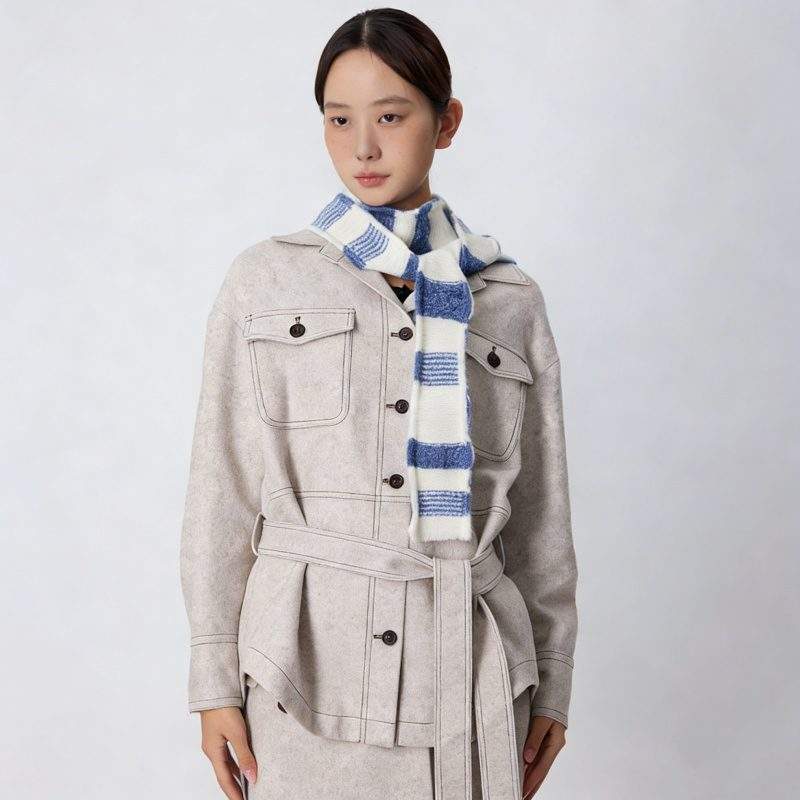 Fine Stripe Knit Scarf – Double-Sided Warm Winter Neck Scarf - Image 4