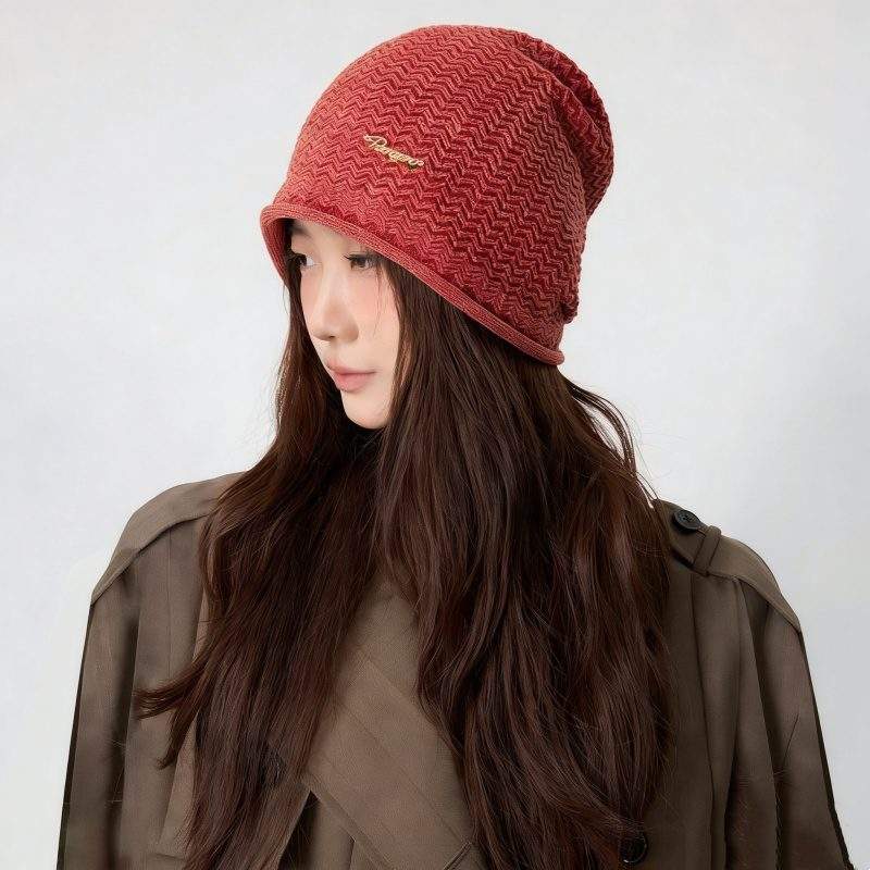 Vintage Wave Pattern Rolled Edge Knit Beanie – Casual Winter Hat - Image 4